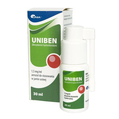 UNIBEN 1,5 mg/ml, aerozol do stosowania w jamie ustnej, 30 ml.