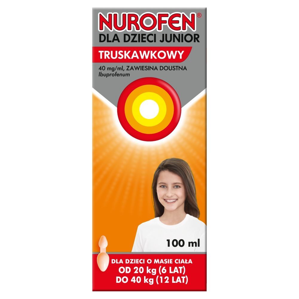 Nurofen dla dzieci Junior truskawkowy, (40 mg/ml), zawiesina doustna, 100 ml
