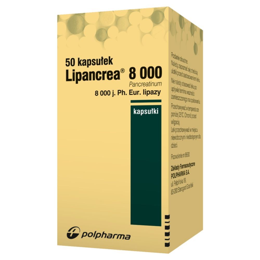 LIPANCREA 8 000, 8 000 j. Ph. Eur. lipazy, kapsułki, 50 sztuk
