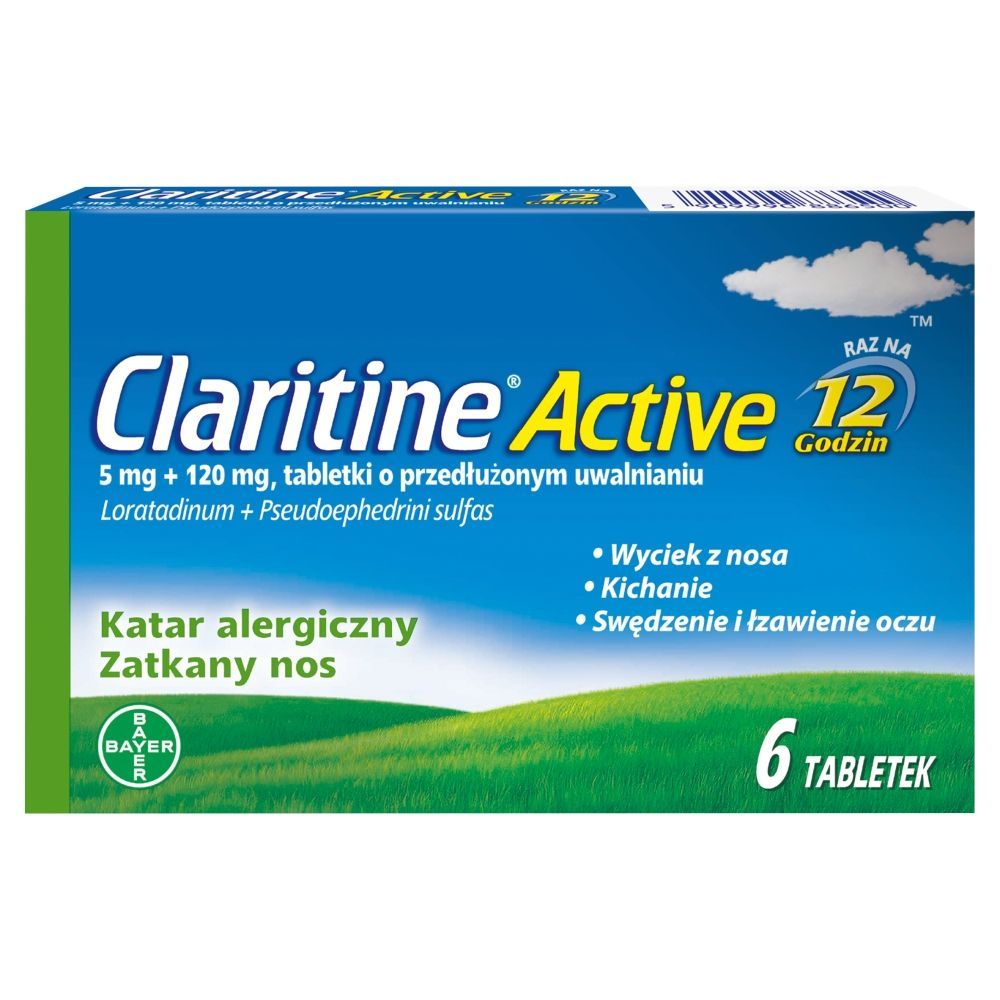 Claritine Active, 5 mg + 120 mg, tabletki o przedłużonym uwalnianiu, 6 sztuk