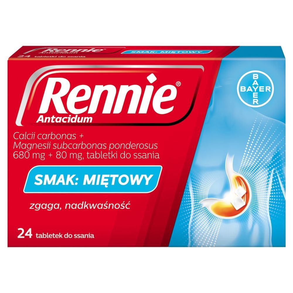 Rennie Antacidum, 680 mg+80 mg, tabletki do ssania, smak miętowy, 24 szt.