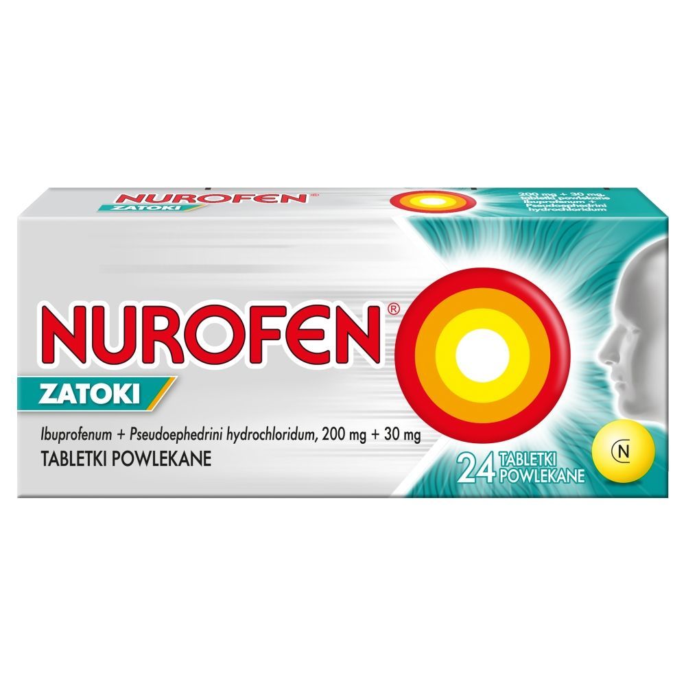 Nurofen Zatoki, 200 mg + 30 mg, tabletki powlekane, 24 szt.