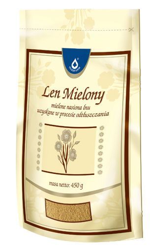 Len mielony, odtluszczony, (Oleofarm), 450 g,doypack