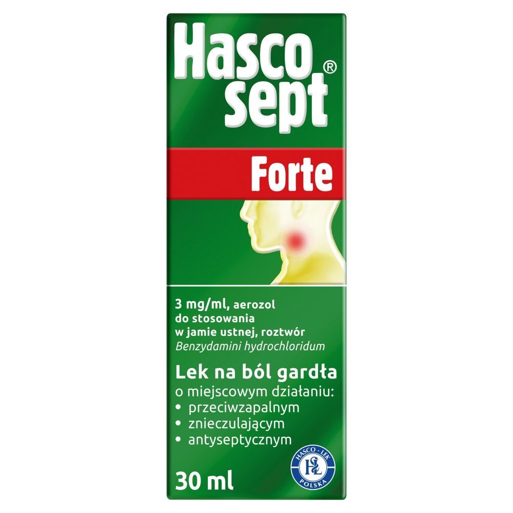 Hascosept Forte, 3 mg/ml, aerozol do stosowania w jamie ustnej, 30 ml roztworu
