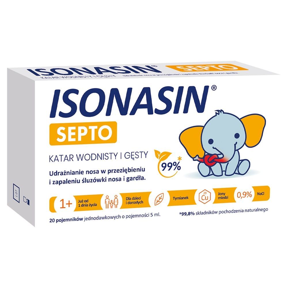 Isonasin Septo, roztw&oacute;r do płukania nosa, 5 ml x 20 ampułek