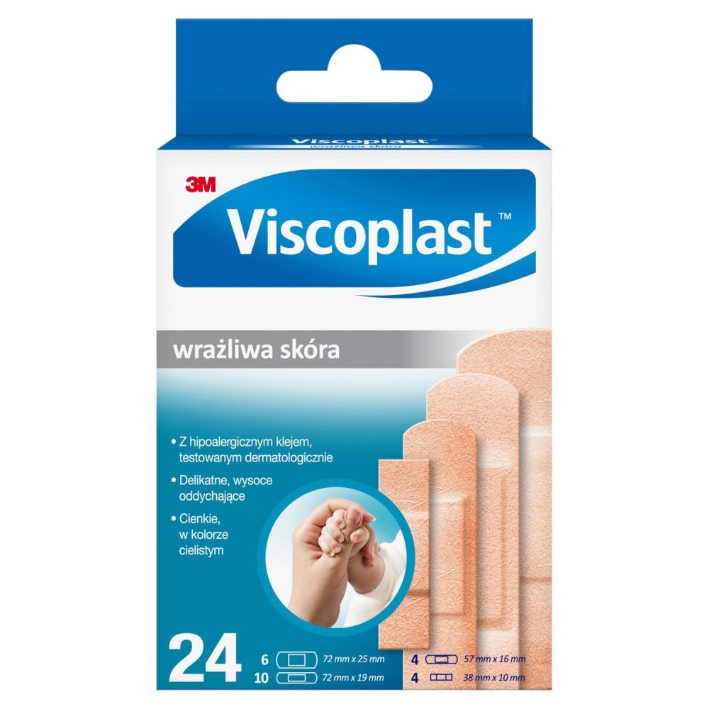 Viscoplast, wrażliwa sk&oacute;ra, plastry, 4 rozmiary, 24 szt.