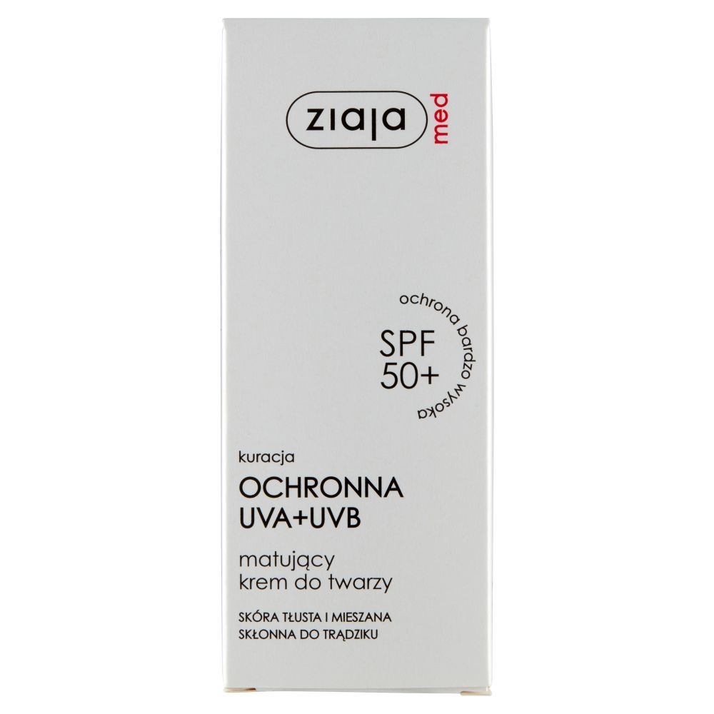 Ziaja Med Kuracja Ochronna UVA+UVB, matujący krem do twarzy, cera tłusta i mieszana,  SPF 50+, 50 ml