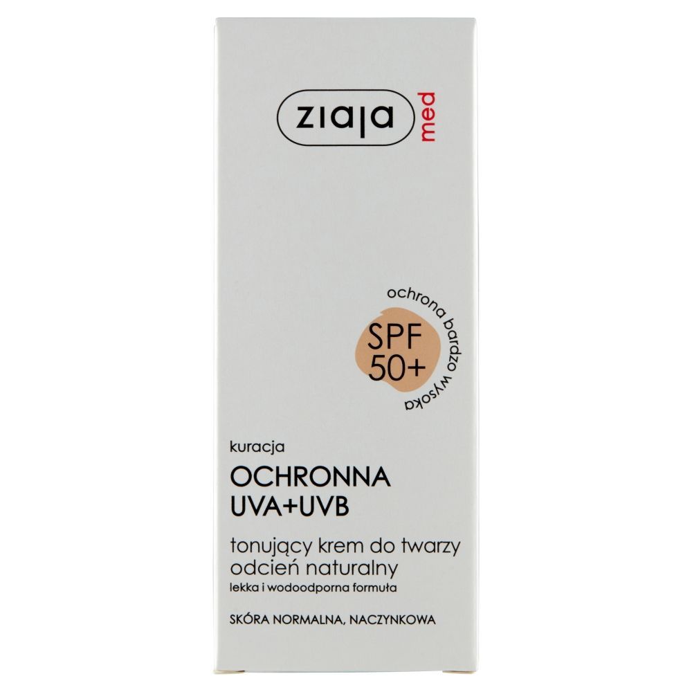 Ziaja Med, tonujący krem do twarzy, SPF 50+, odcień naturalny, sk&oacute;ra normalna/naczynkowa, 50 ml