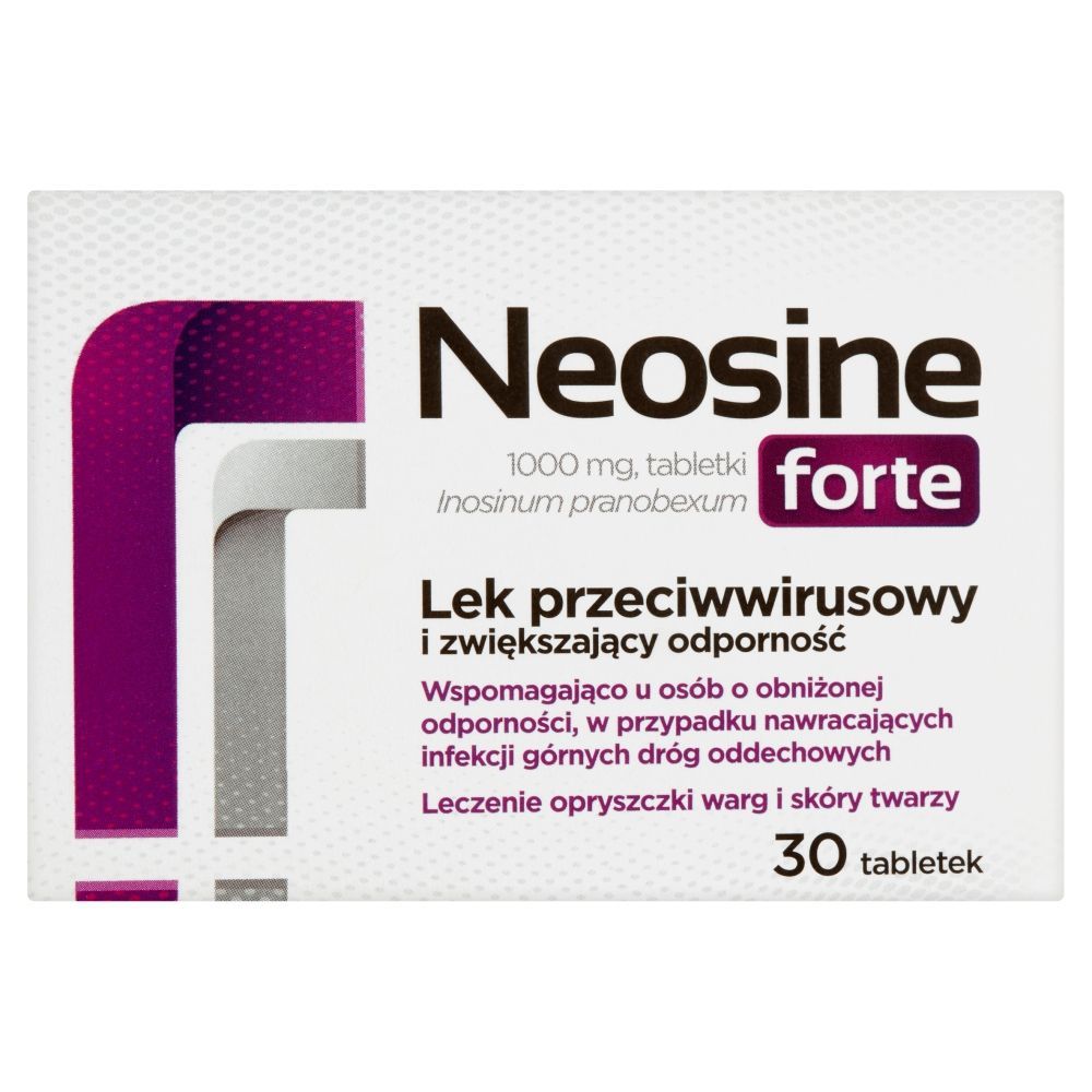Neosine forte, 1000 mg, tabletki, Opakowanie leku to 30 tabletek w tekturowym pudełku.