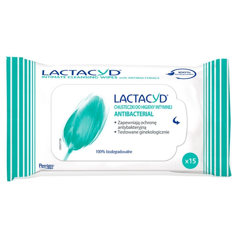 Lactacyd Antibacterial, chusteczki do higieny intymnej, 15 szt
