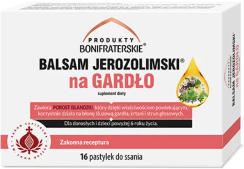 Produkty Bonifraterskie, Balsam Jerozolimski na gardło, pastylki do ssania, 16 szt.