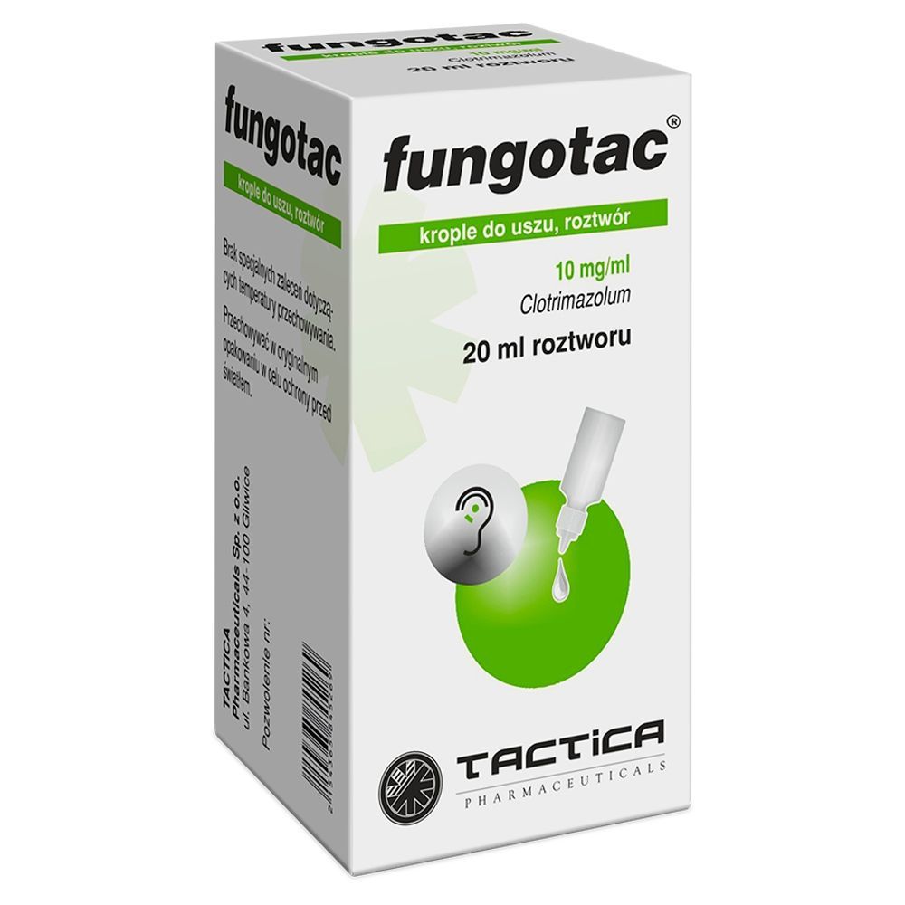 Fungotac, 10 mg/ml, krople do uszu, roztw&oacute;r, 20 ml płynu