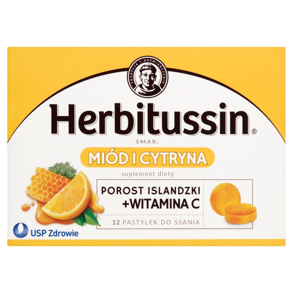 Herbitussin smak Mi&oacute;d i Cytryna, pastylki do ssania, 12 szt.