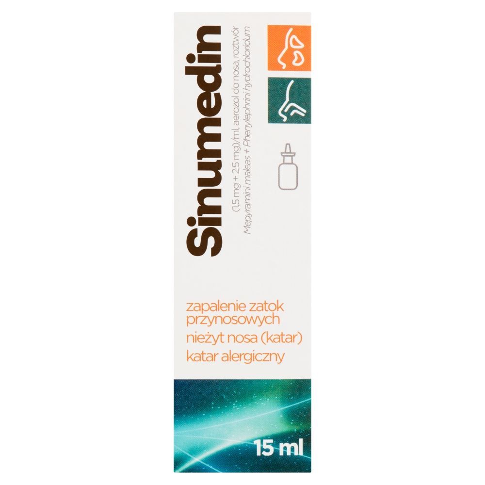 Sinumedin, (1,5 mg + 2,5 mg)/ml, aerozol do nosa, 15 ml