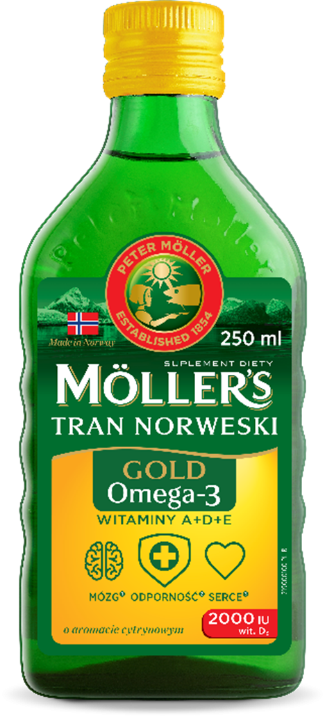 Mollers Gold Tran Norweski, płyn o smaku cytrynowym, 250 ml