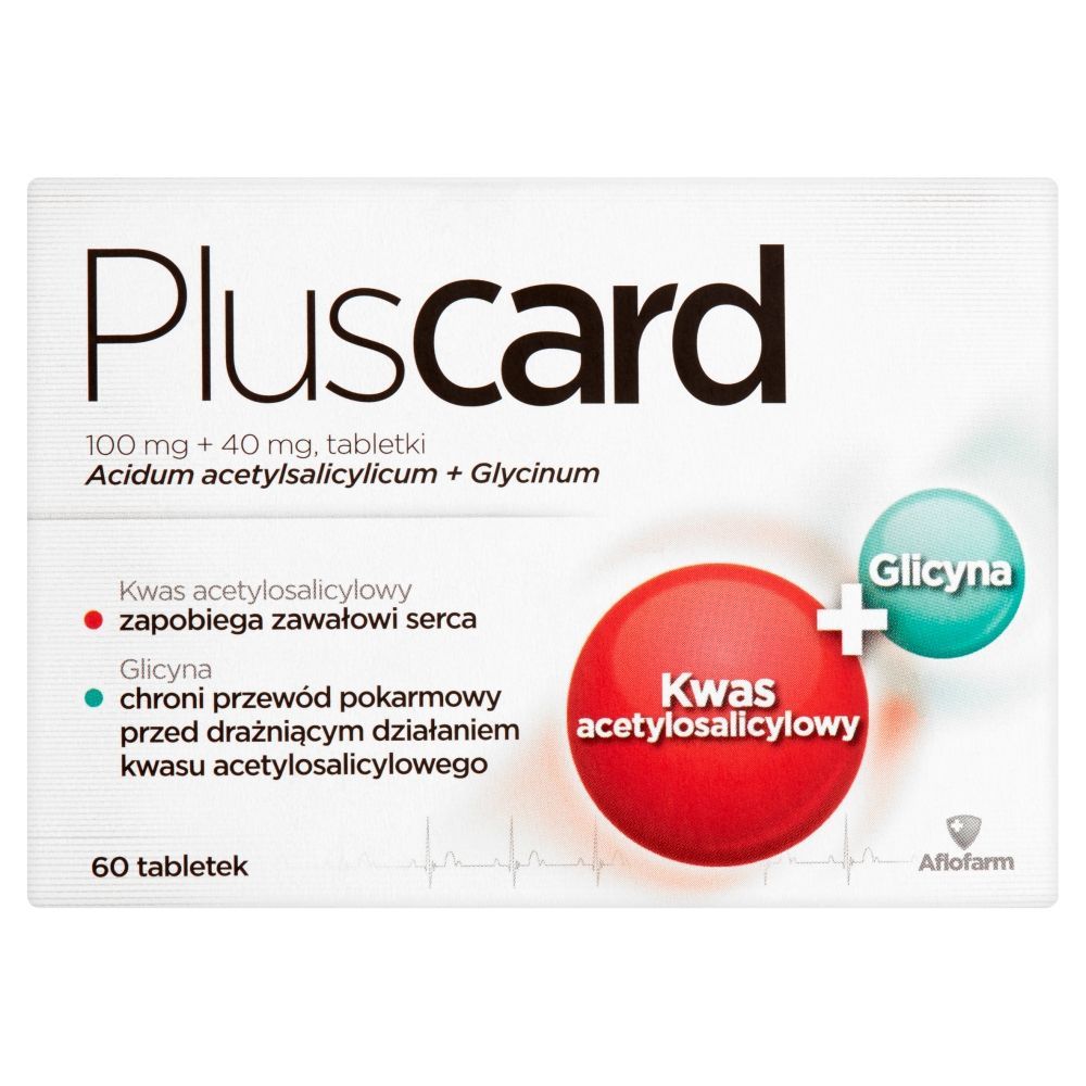 Pluscard, 100 mg + 40 mg, tabletki (Acidum acetylsalicylicum + Glycinum), 60 sztuk