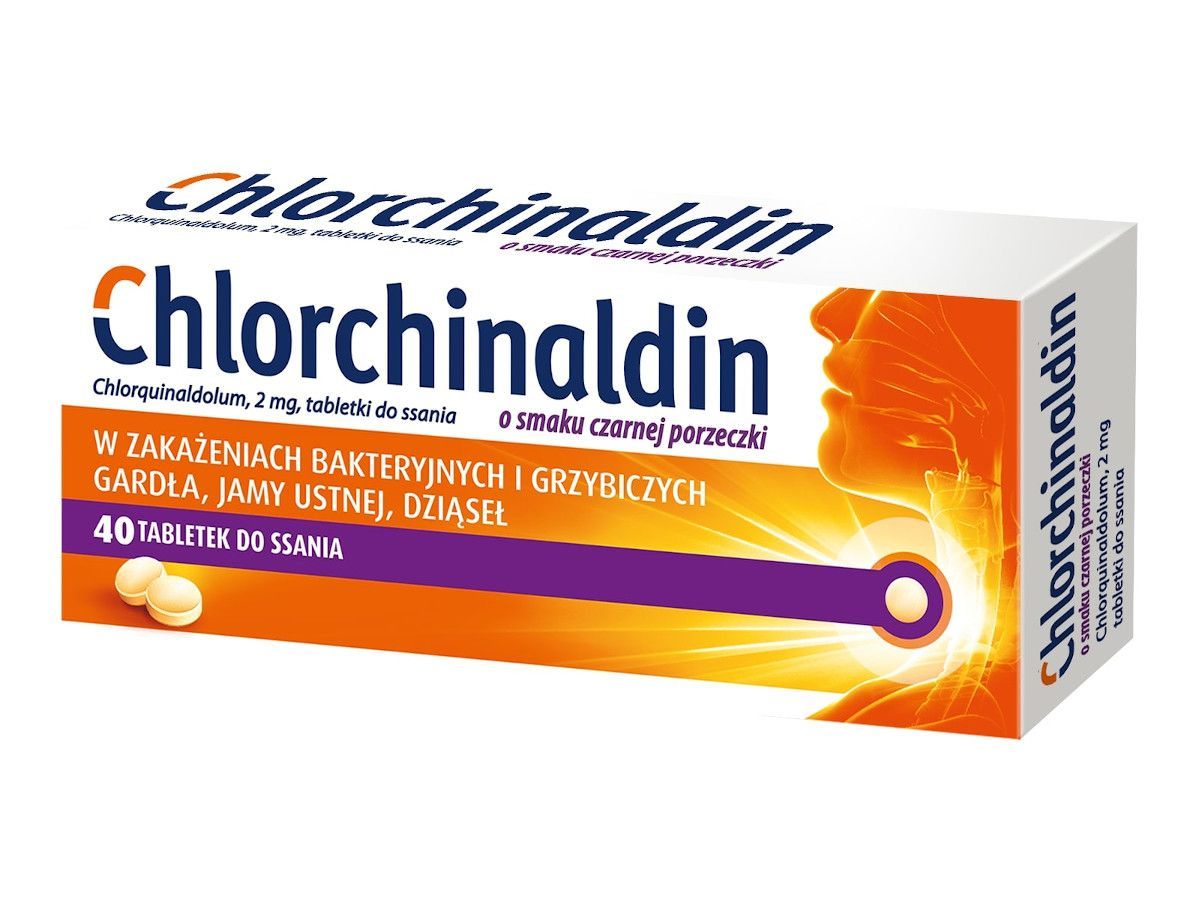 Chlorchinaldin, 2 mg, tabletki do ssania o smaku czarnej porzeczki, 40 szt.