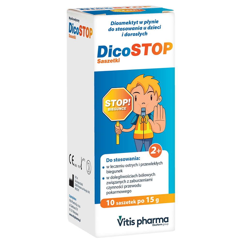 Dicostop, płyn doustny, 10 saszetek po 15 g