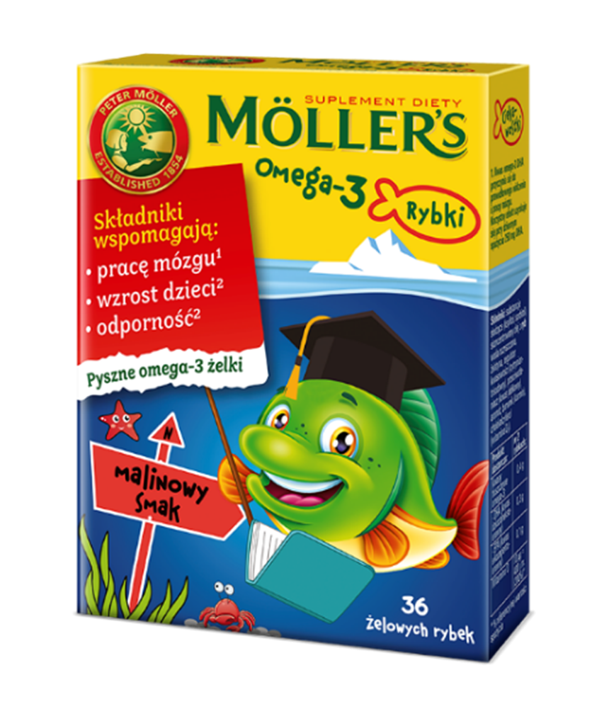 Mollers Omega-3 Rybki, żelki, smak malinowy,  36 szt.