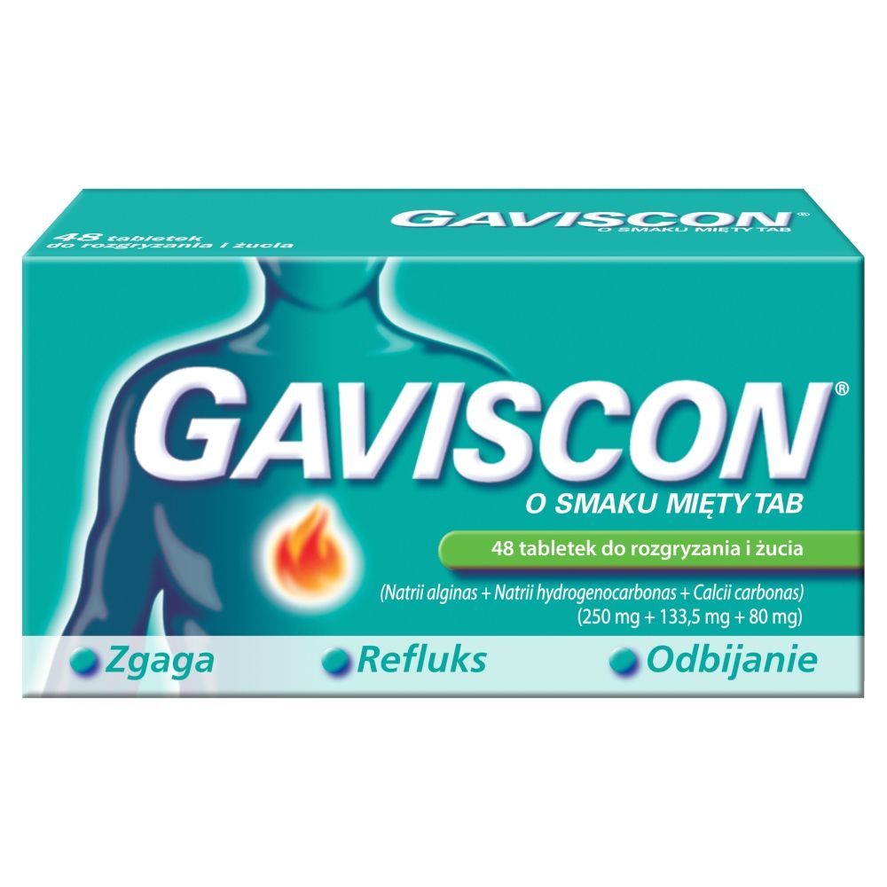 Gaviscon o smaku mięty TAB, tabletki do rozgryzania, żucia, 48 szt.