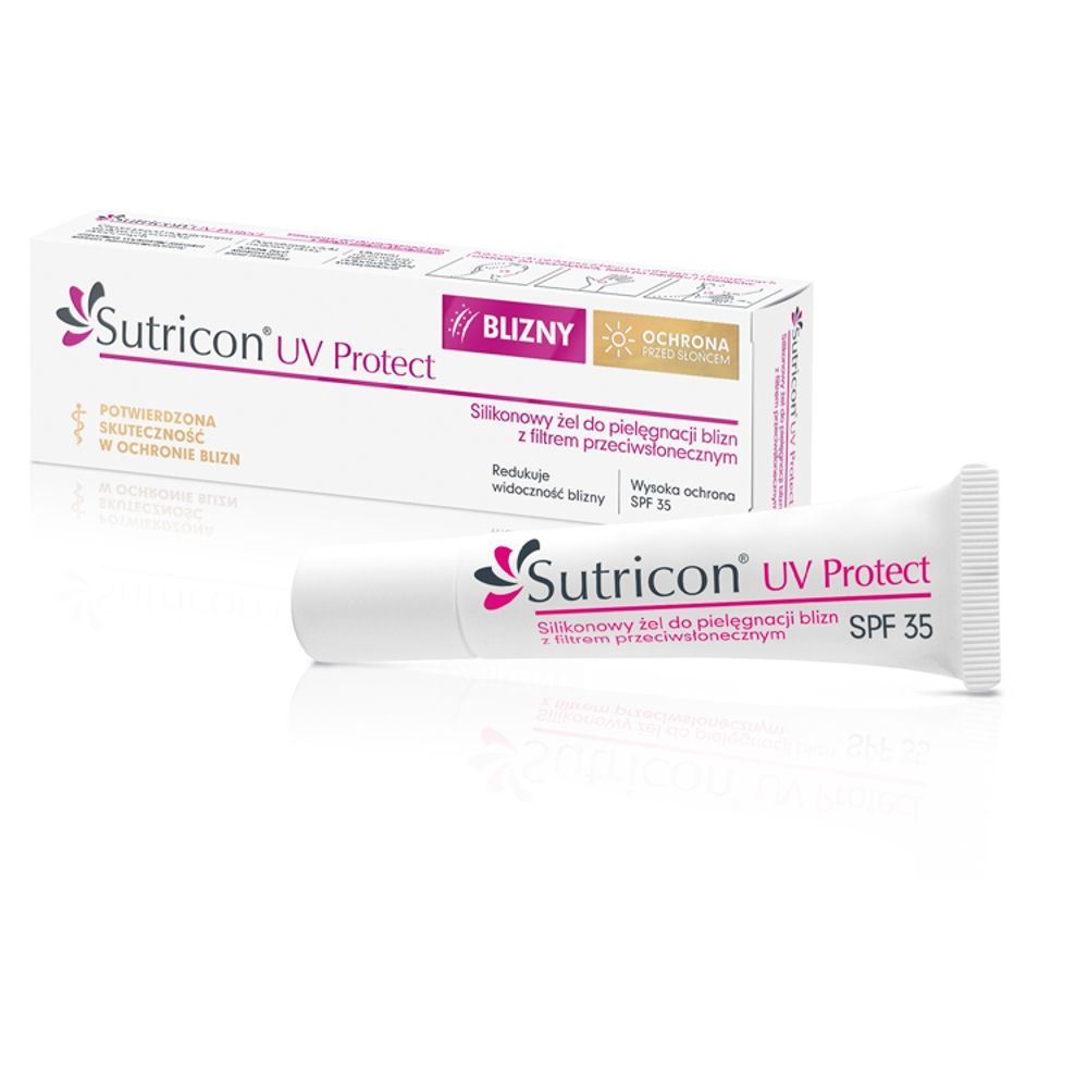 Sutricon UV Protect, silikonowy żel do pielęgnacji blizn z filtrem przeciwsłonecznym, SPF 35, 15ml