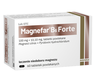 Magnefar B6 Forte, 100 mg + 10,10 mg, tabletki powlekane, 60 tabletek powlekanych