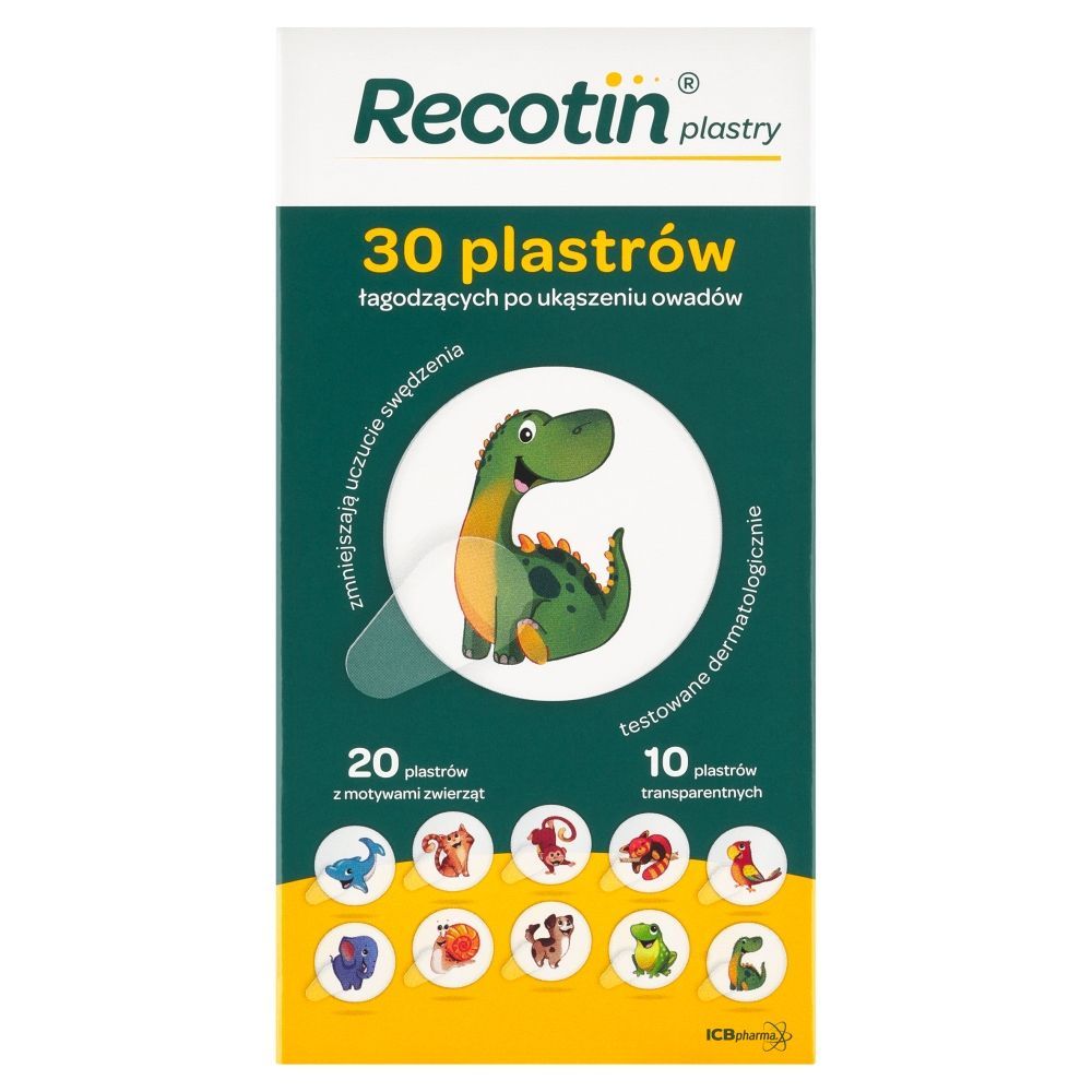 Recotin, plastry pielęgnujące i łagodzące po ukąszeniach owad&oacute;w, 30 szt.