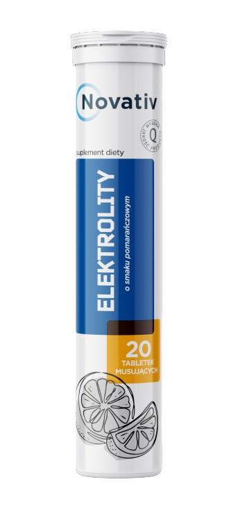 Novativ Elektrolity, tabletki musujące o smaku pomarańczowym, 20 sztuk