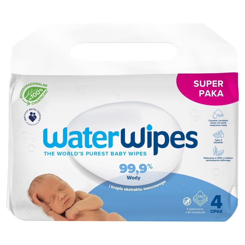 WaterWipes BIO chusteczki nawilżane dla noworodk&oacute;w i niemowląt 240 sztuk