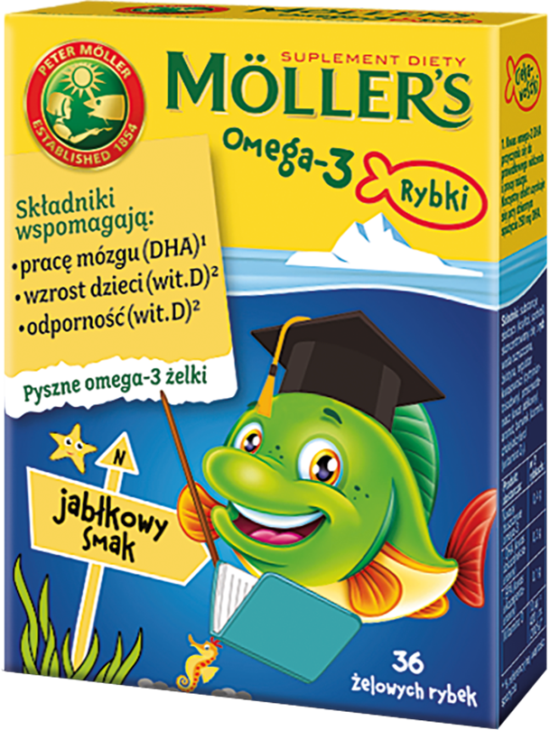 Mollers Omega-3 Rybki, żelki, smak jabłkowy, 36 szt.
