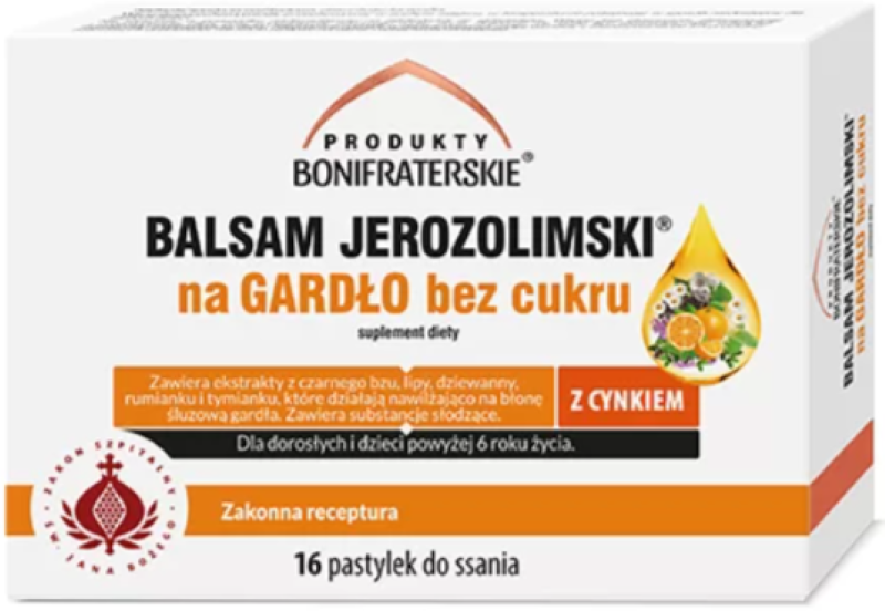 Produkty Bonifraterskie Balsam Jerozolimski na gardło bez cukru, pastylki do ssania, 16 szt.