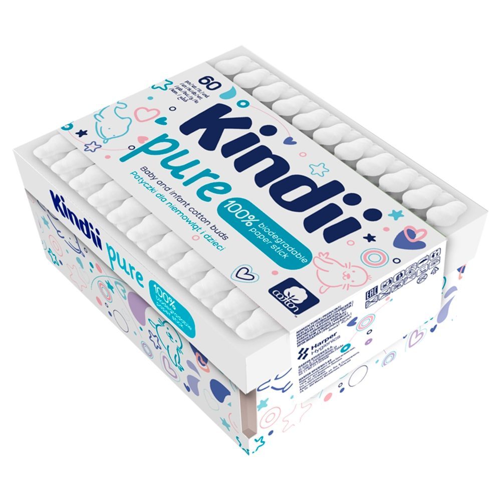 Kindii Pure, patyczki higieniczne dla niemowląt, 60 szt.