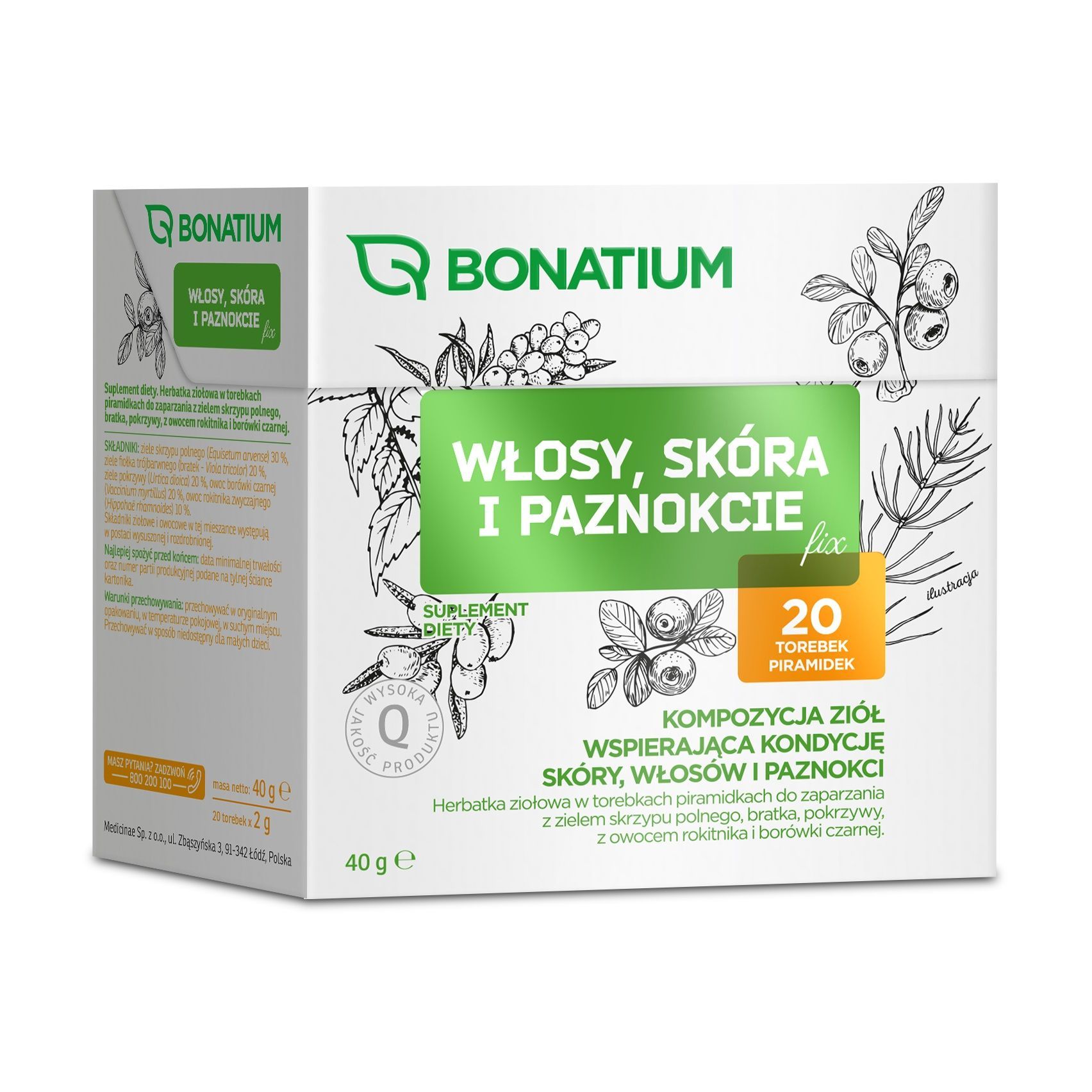 Bonatium Włosy, sk&oacute;ra i paznokcie fix, herbata ziołowa, 20szt