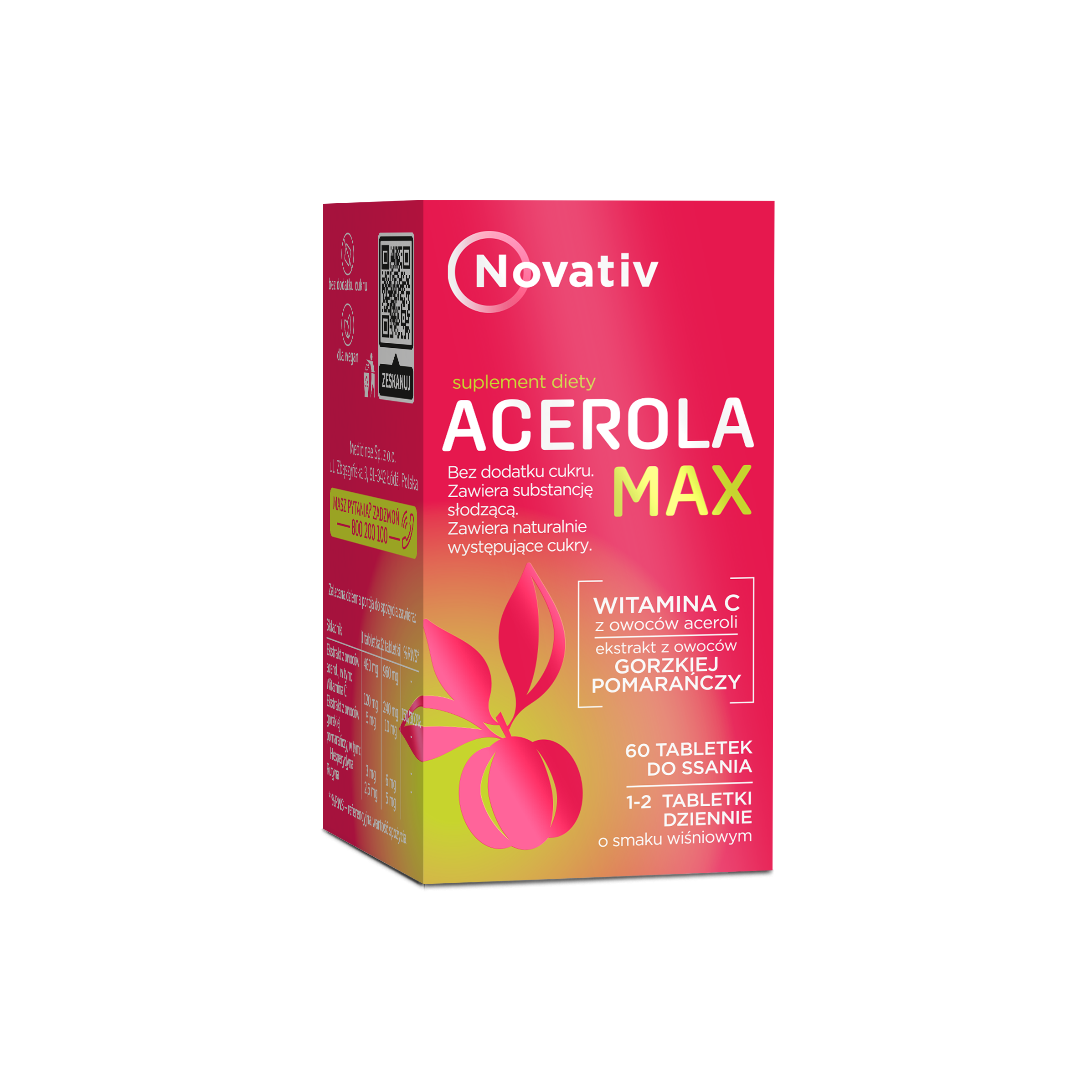 Novativ Acerola Max, tabletki do ssania, 60 sztuk