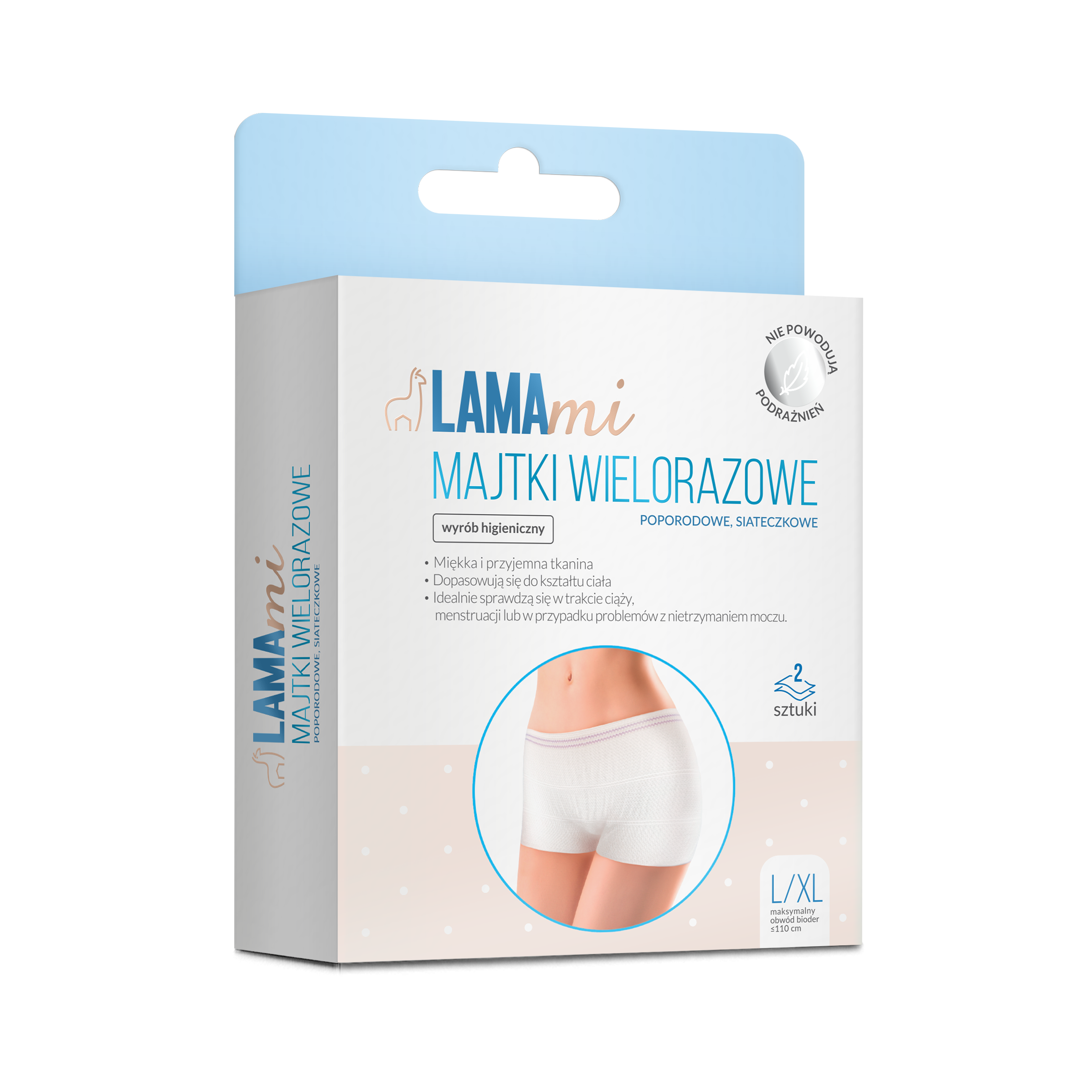 LAMAmi majtki wielorazowe, poporodowe, siateczkowe, L/XL, 2 sztuki