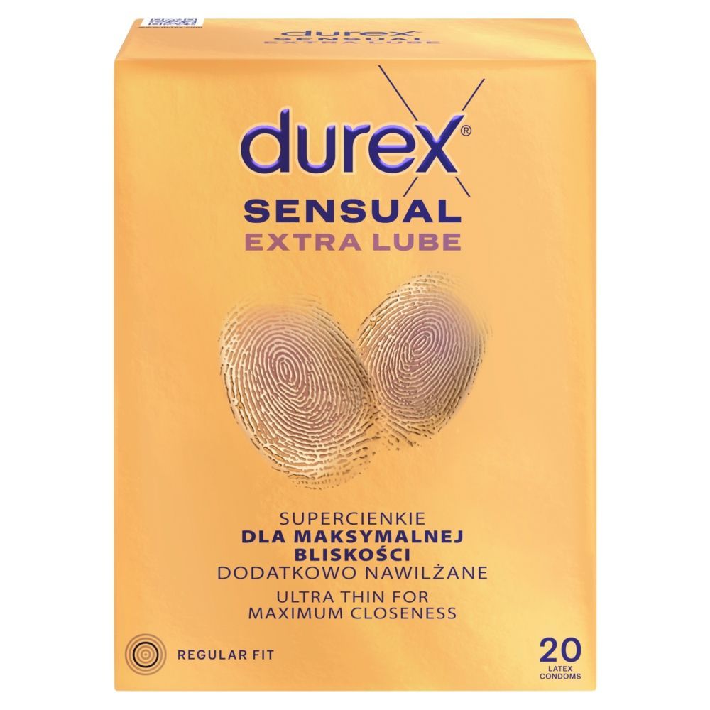 Durex Sensual Extra Lube, prezer, super cienkie,nawil?,20szt