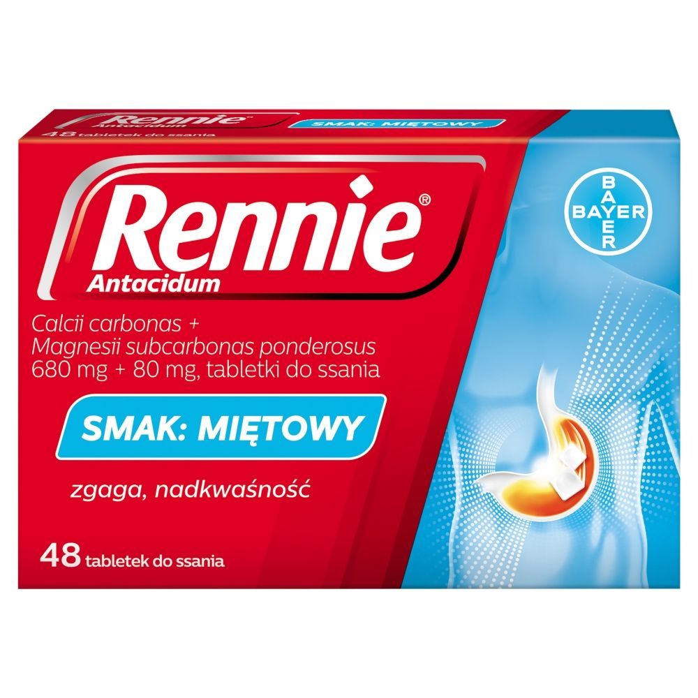 Rennie Antacidum, 680 mg+80 mg, tabletki do ssania, smak miętowy, 48 szt.