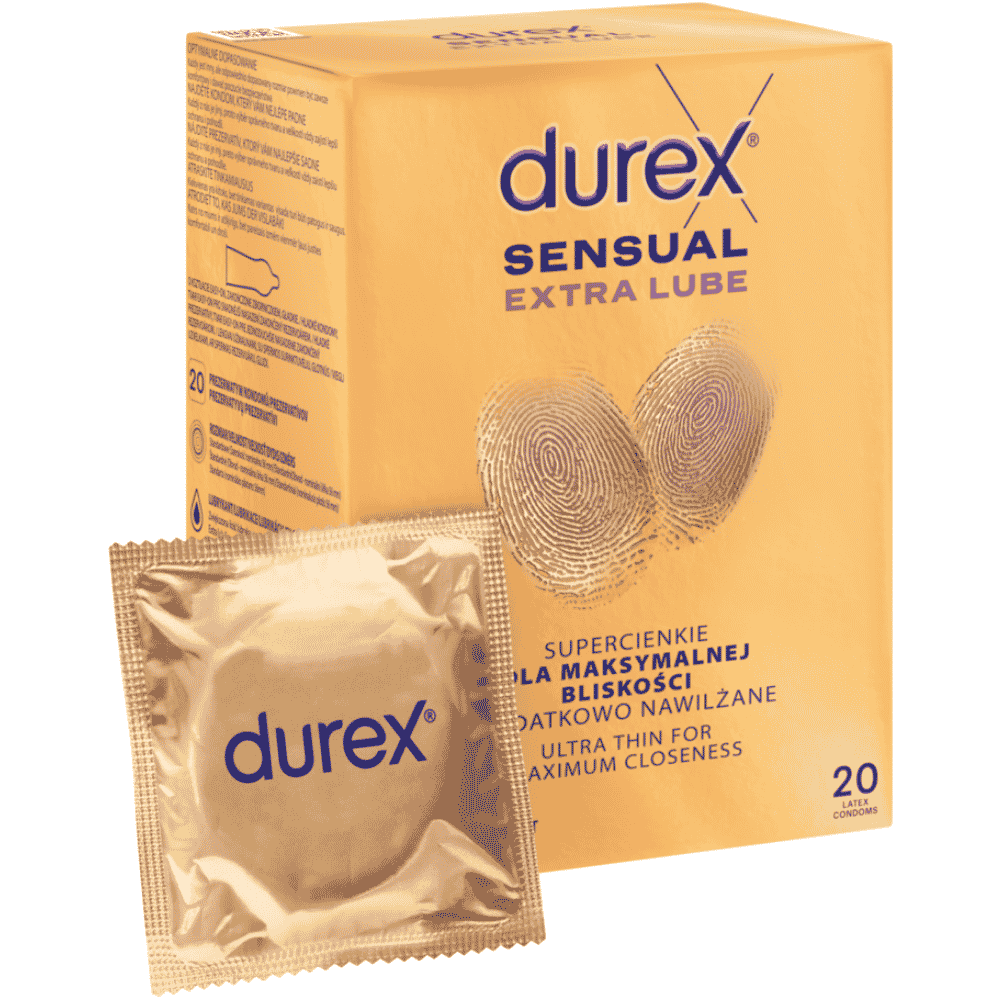 Durex Sensual Extra Lube, prezer, super cienkie,nawil?,20szt