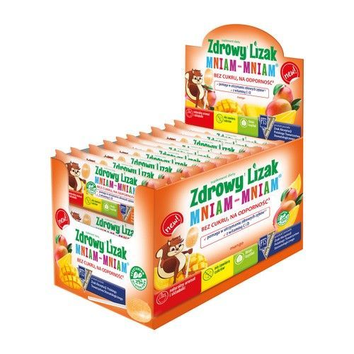 Zdrowy Lizak MniamMniam, na ząbki kości i odporność z witaminą C i D, smak mango, lizaki, 40 szt.