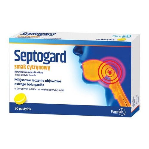 Septogard smak cytrynowy, 3 mg, pastylki twarde, 20 sztuk