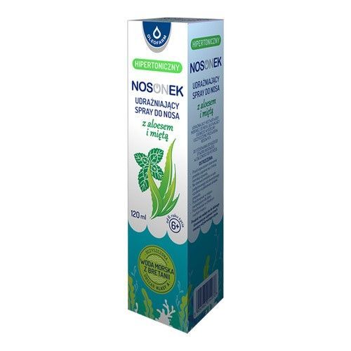 Nosonek, hipertoniczny roztw&oacute;r wody morskiej do nosa z aloesem i miętą, spray, 120 ml