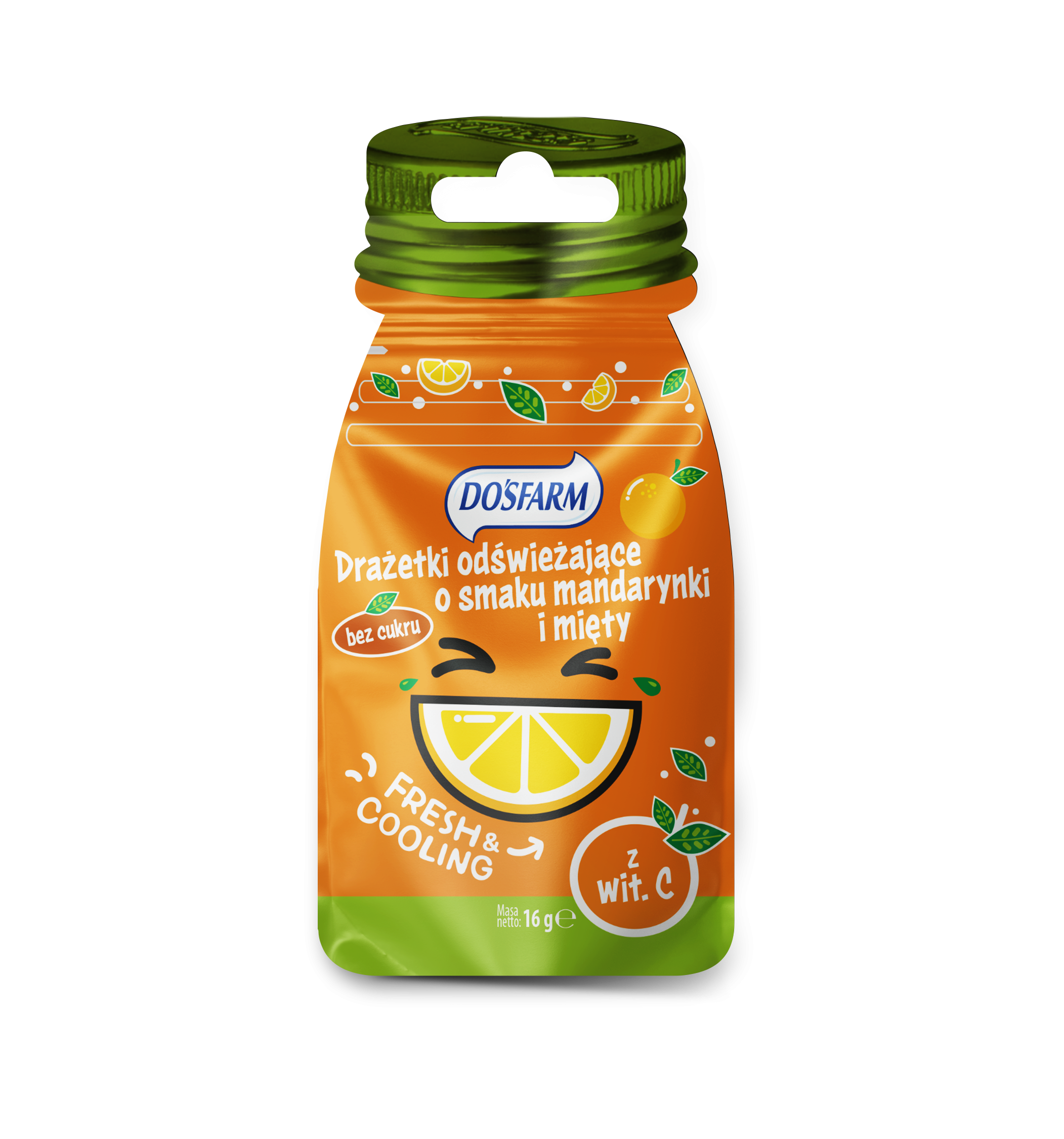 Drażetki odświeżające o smaku mandarynki i mięty z witaminą C, 16 g