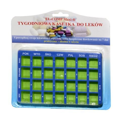 Kasetka do lek&oacute;w, tygodniowa, 4 pory dnia, 1 szt.