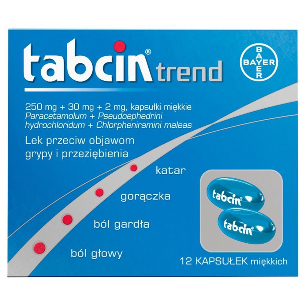 Tabcin Trend, 250 mg + 30 mg + 2 mg, kapsułki miękkie, 12 sztuk