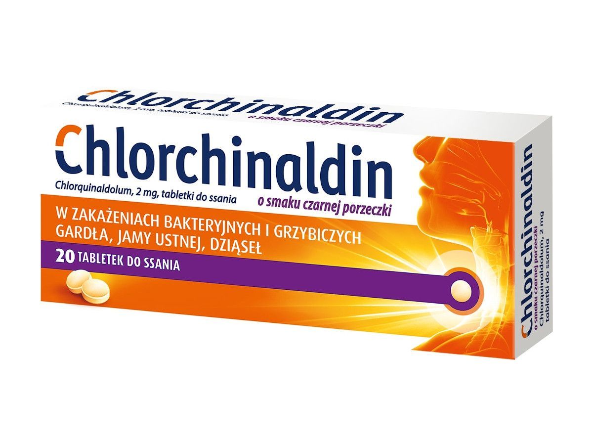 Chlorchinaldin, 2 mg, tabletki do ssania o smaku czarnej porzeczki, 20 szt.