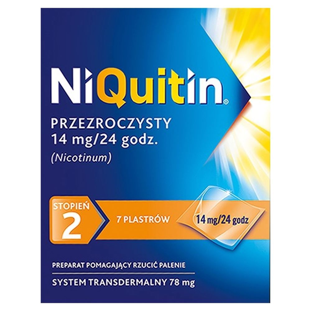 Niquitin przezroczysty, 14 mg/24 h, system transdermalny 78 mg, stopień 2, plastry, 7 szt.
