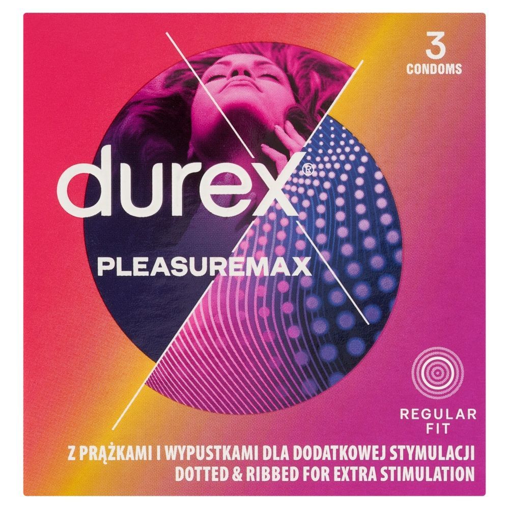 Durex Pleasuremax, prezerwatywy ze środkiem nawilżającym, 3 szt.