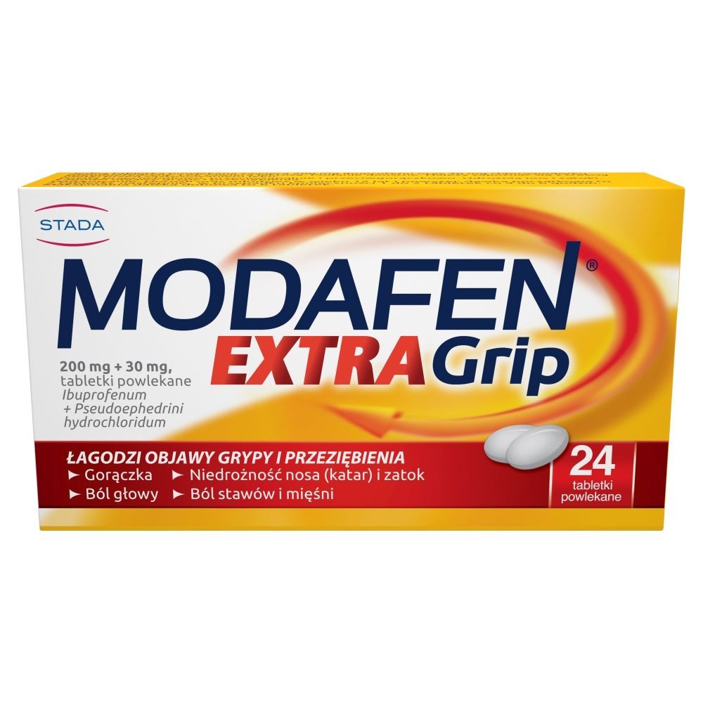 MODAFEN EXTRA GRIP, 200 mg + 30 mg, tabletki powlekane, 24 sztuki