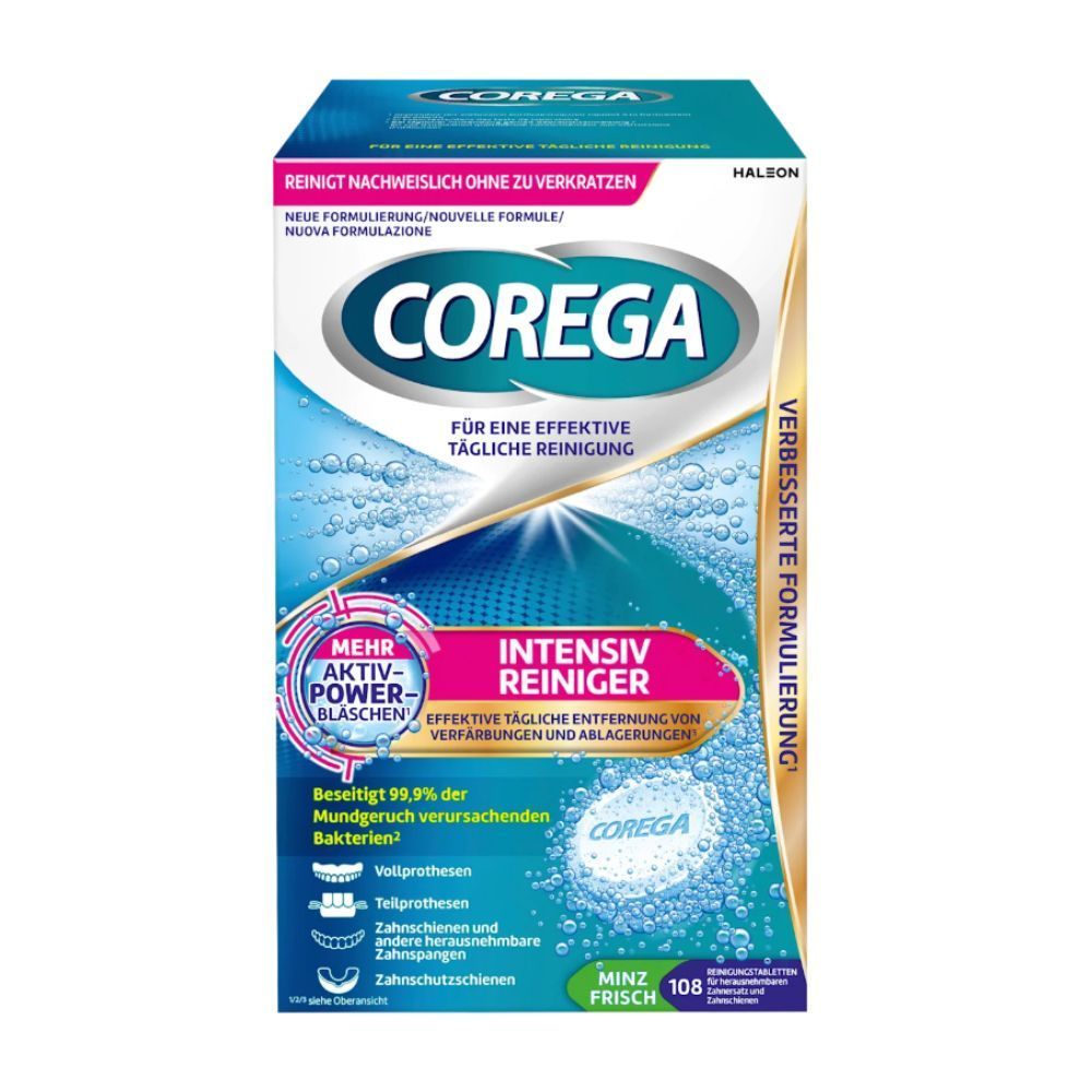 Corega Intensiv Rein. Tabletki do czyszczenia protez (d.r&oacute;w)MiniMaxi, 108 szt.