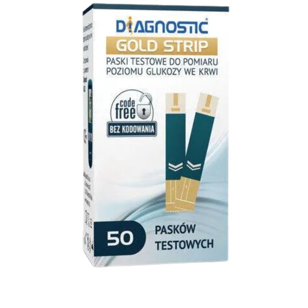 Diagnostic Gold Strip, paski testowe do pomiaru poziomu glukozy we krwi, 50 szt.